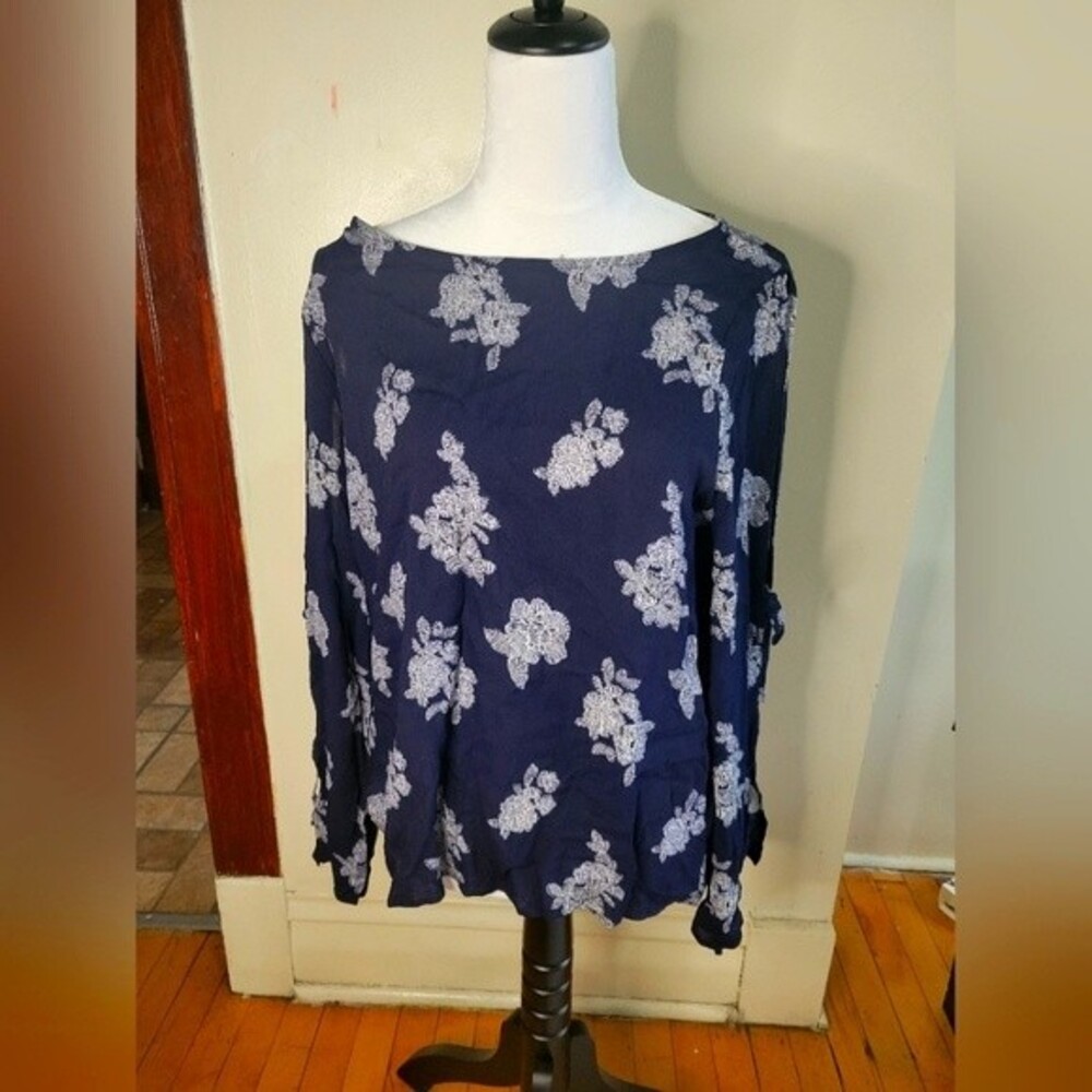 Kayleigh Blue Navy Women Long Sleeve Blouse Top Size Large